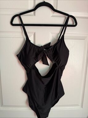 Black One-Piece Cutout Swimsuit with Front Tie